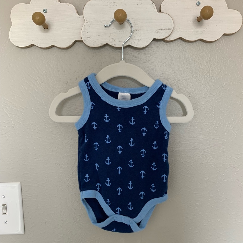 Little Beginnings 6-9 months blue anchor tank onesie (runs small) baby boy girl